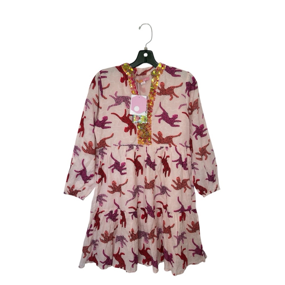 Briton Court XS Candy Pink Leopard Coco Mini‎ Sequin Dress Party Feminine Flowy